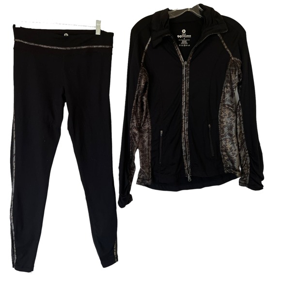 90 Degree By Reflex Tops - 90 Degree By Reflex Full Zip Running Track Jacket Legging Set Black Brown Size S